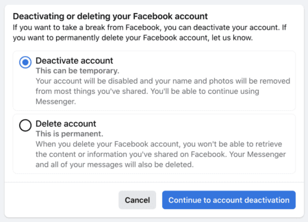 Facebook-account verwijderen of deactiveren.