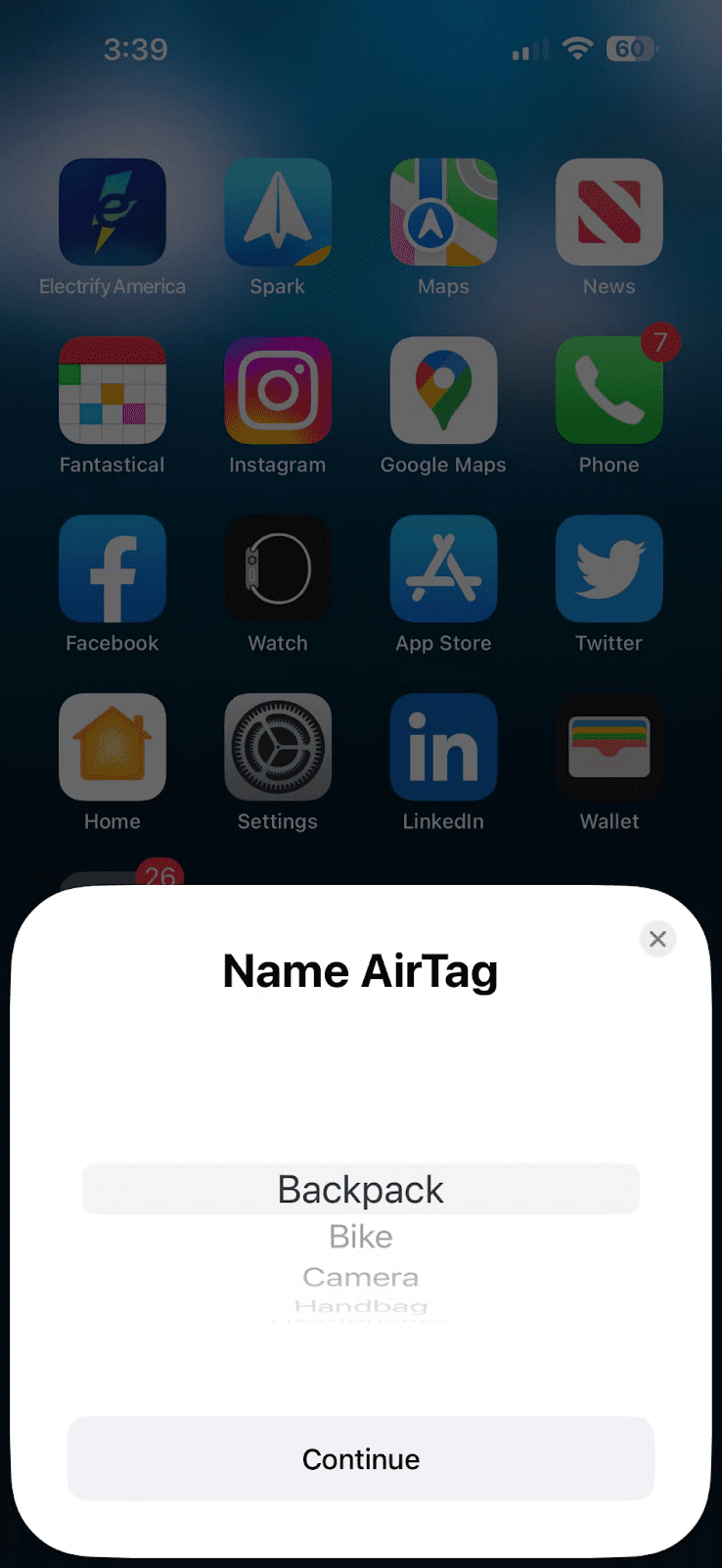 Name AirTag Screen