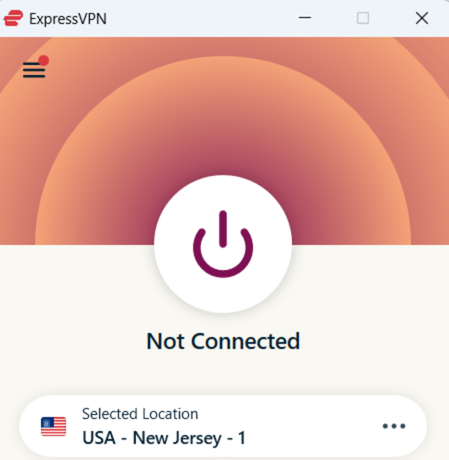 A screenshot of the ExpressVPN app, showing that the VPN connection has been disabled.