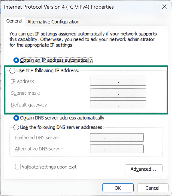 Configuring static IP on Windows 11.