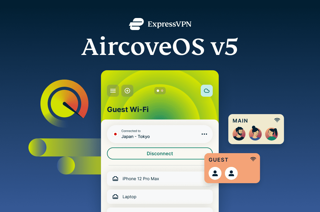AircoveOS v5 key visual showing the guest wi-fi UI