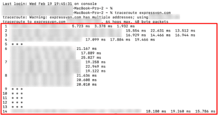 Traceroute tracking an IP address route on macOS