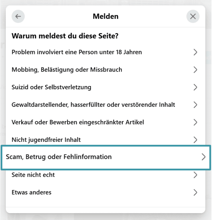 A visual guide showing how to report a website via Facebook.