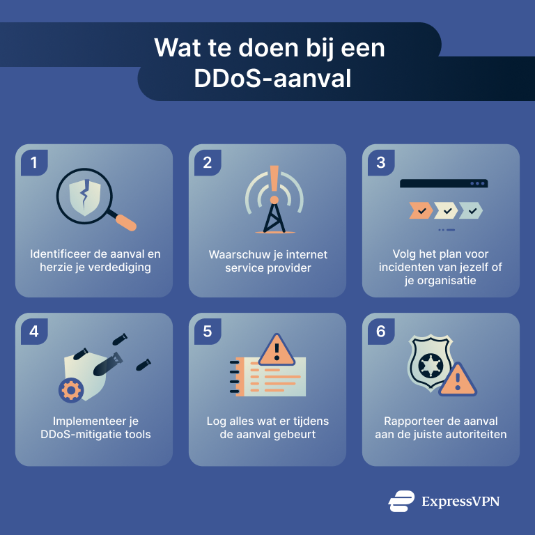 Infographic detailing steps to take if you suffer a DDoS attack.