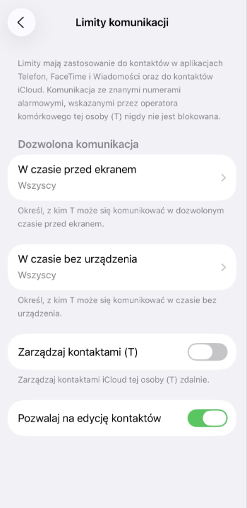 Contact restrictions configured for child’s iPhone.
