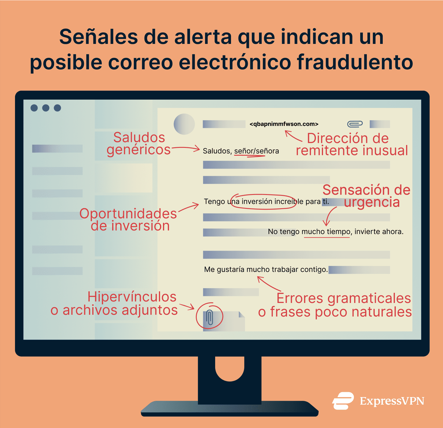 Image explaining the red flags to watch out for in scam emails.