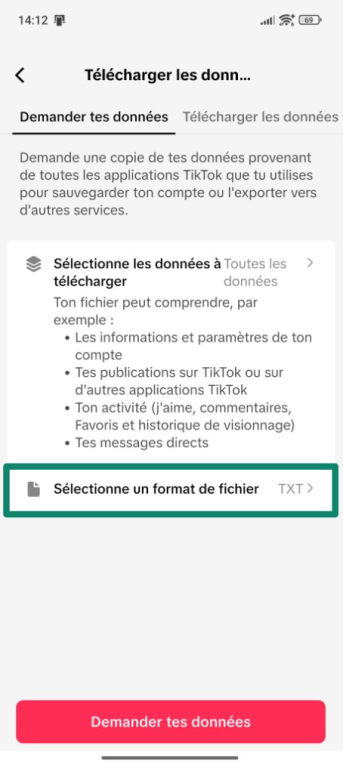Screenshot showing how to cohose a file format for downloading TikTok 
