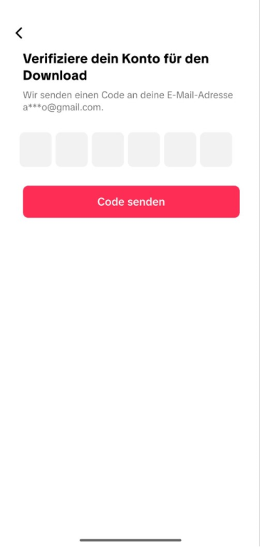 Screenshot of TikTok asking for email verification before allowing personal data download