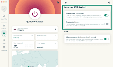 The kill switch options in the ExpressVPN app on macOS.
