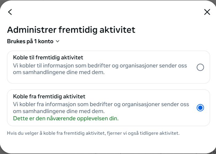 Facebook manage future activity settings.