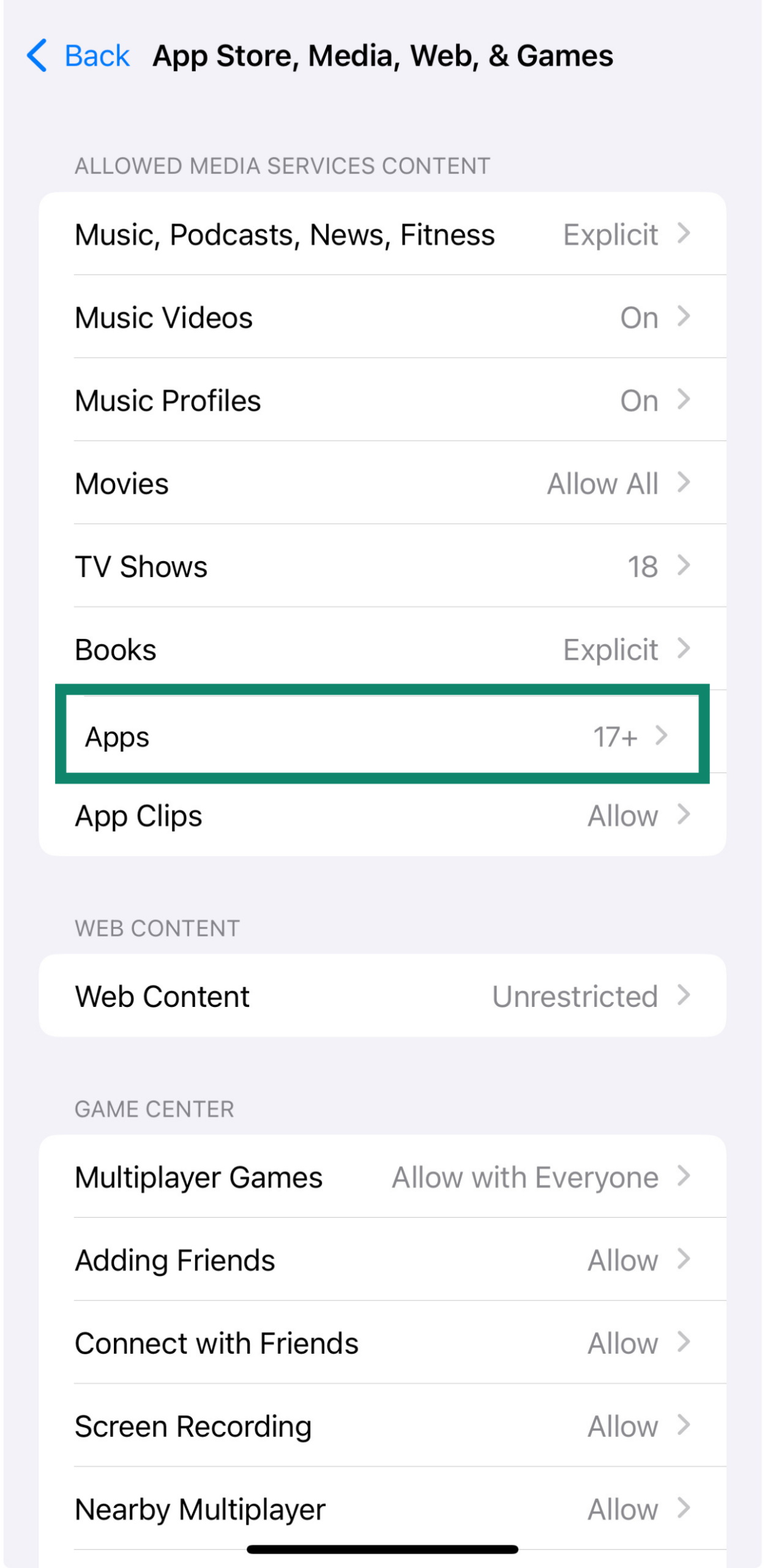 App age rating and content restrictions in iPhone parental controls