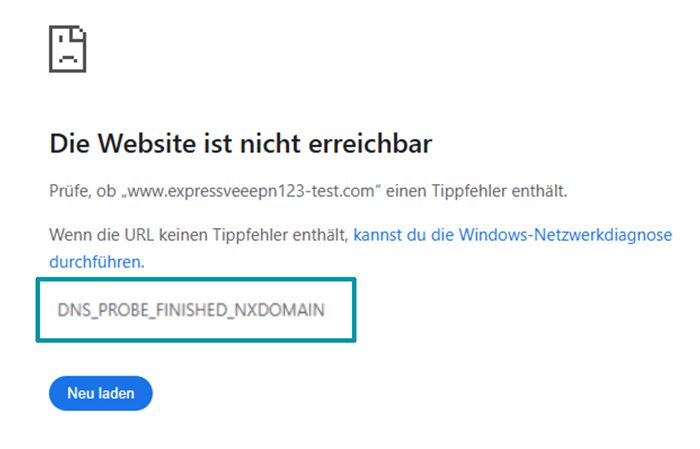 A screenshot showing a browser throwing an error that could be related to a misconfigured nameserver.
