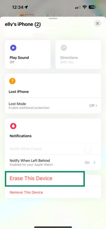 Click Erase This Device to remove Apple Pay from a device.