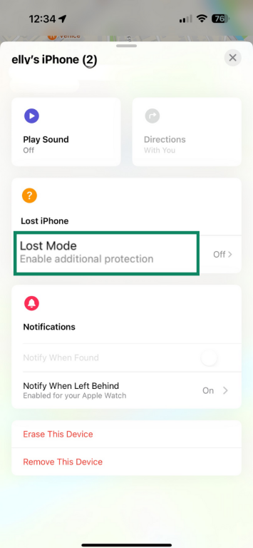 Enable Lost Mode for devices on iPhone.