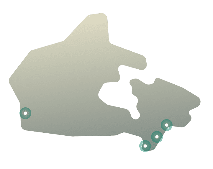 Carte de localisations de serveurs VPN au Canada.