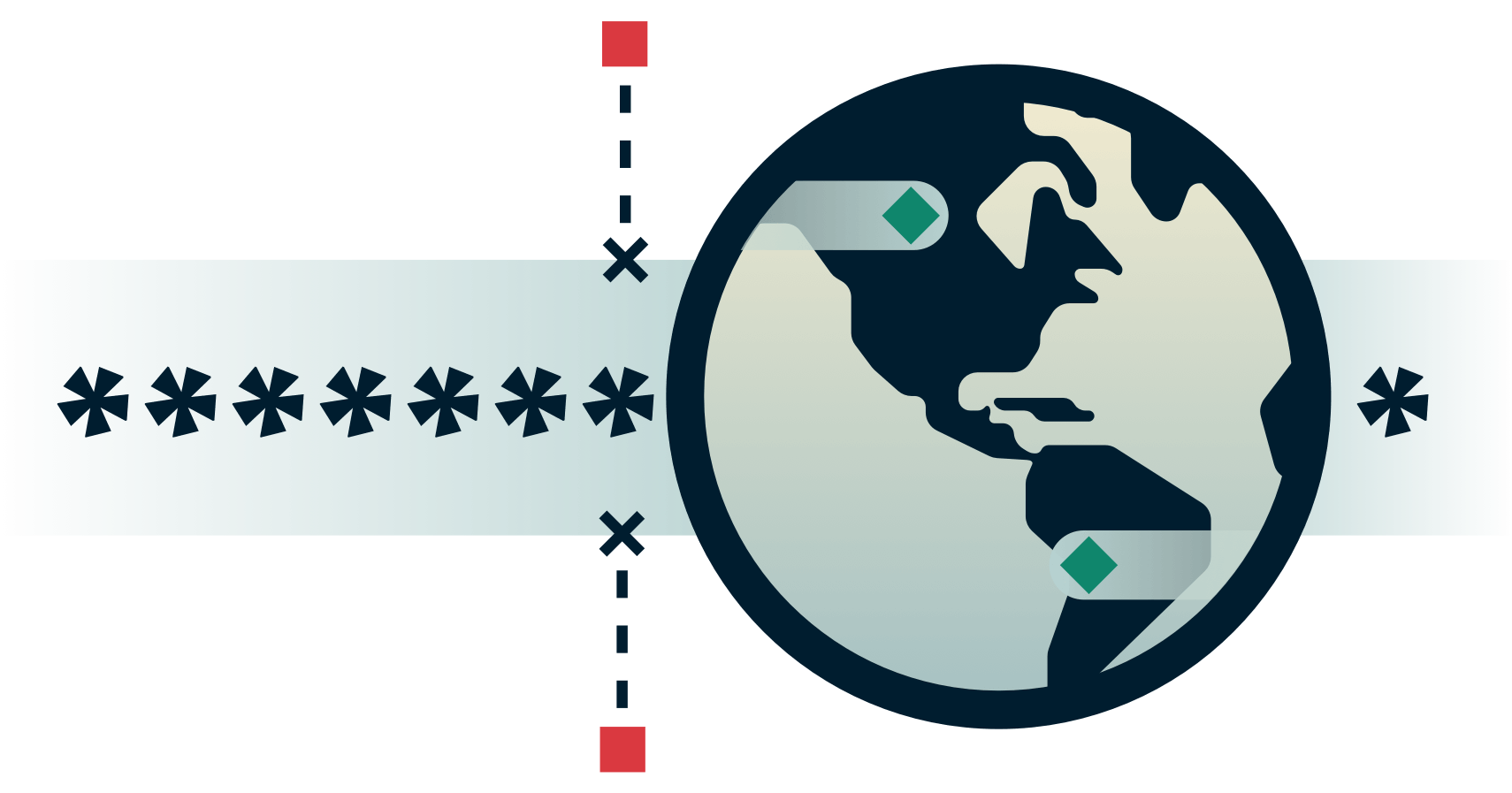 암호화된 터널이 통과하는 지구와 침입하려고 하는 제3자