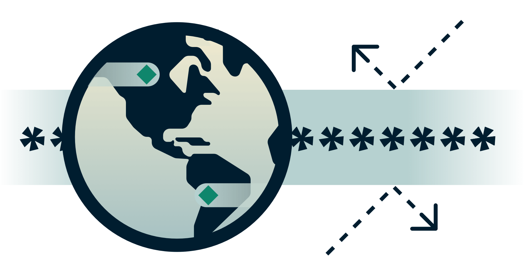 화살표가 튕겨져 나가는 암호화된 터널과 지구