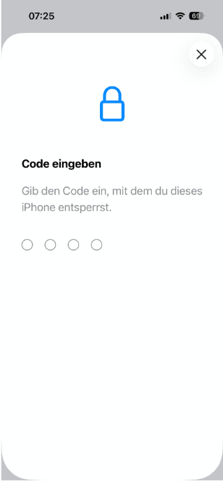 iPhone prompt asking the user to enter their device passcode.