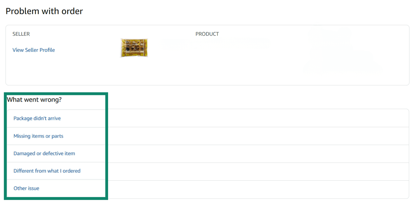 Choose what went wrong with your package