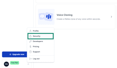 Security option in the menu that appears on clicking profile.