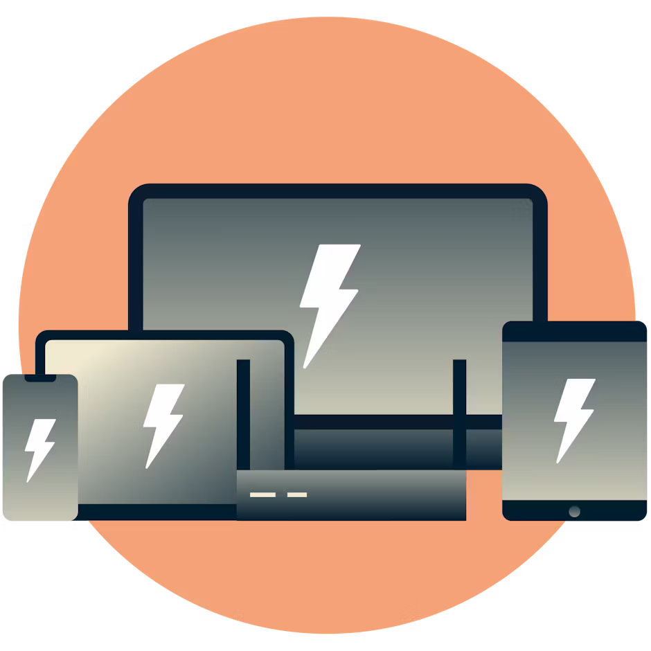 속도를 나타내는 번개 표시가 있는 기기