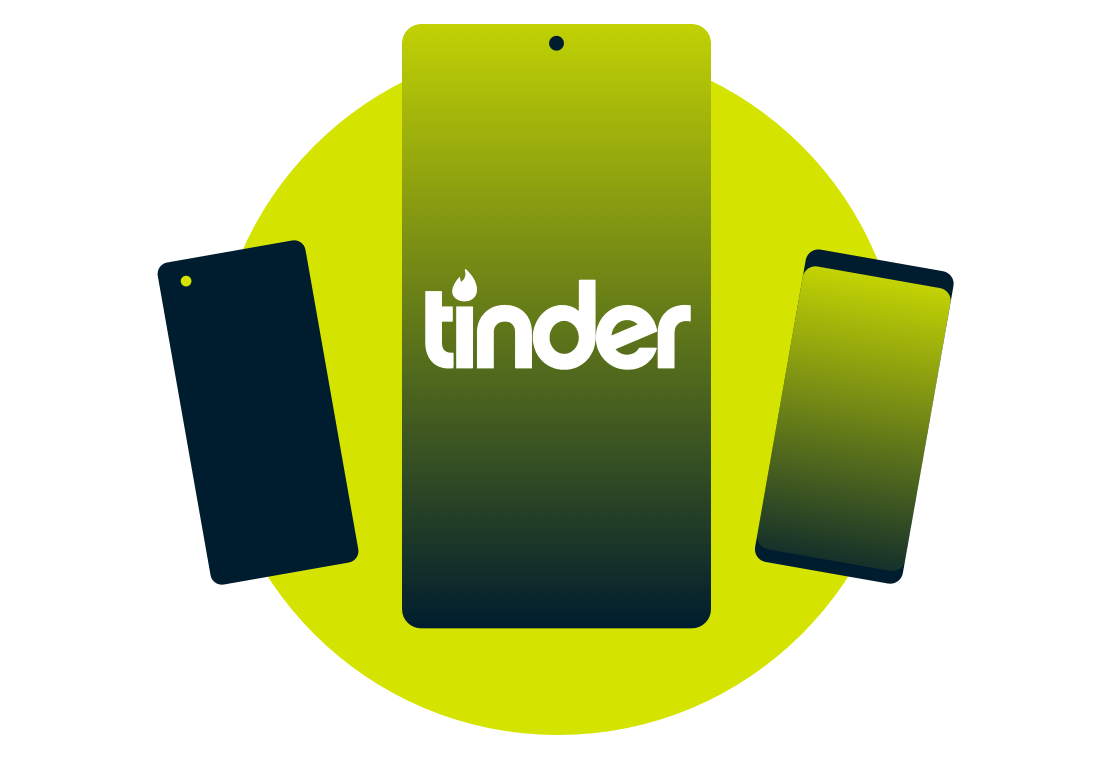 Mobile enheder med Tinder-logoet.
