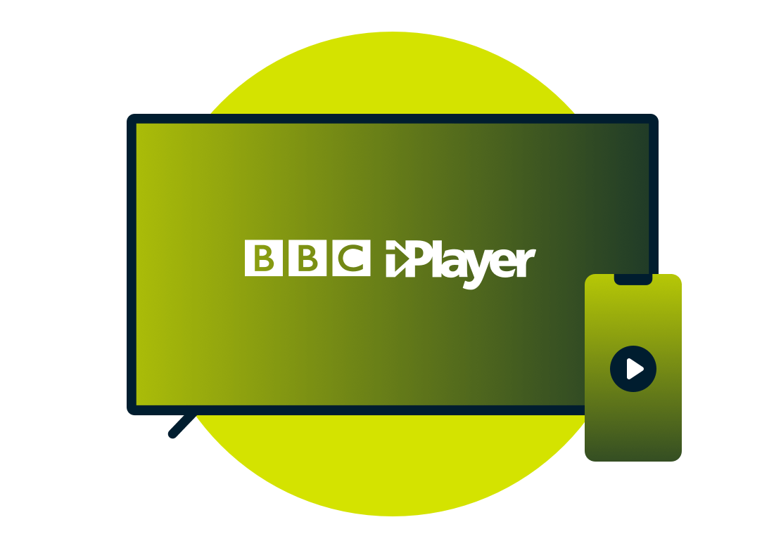 BBC iPlayer 로고가 표시된 노트북 및 휴대폰