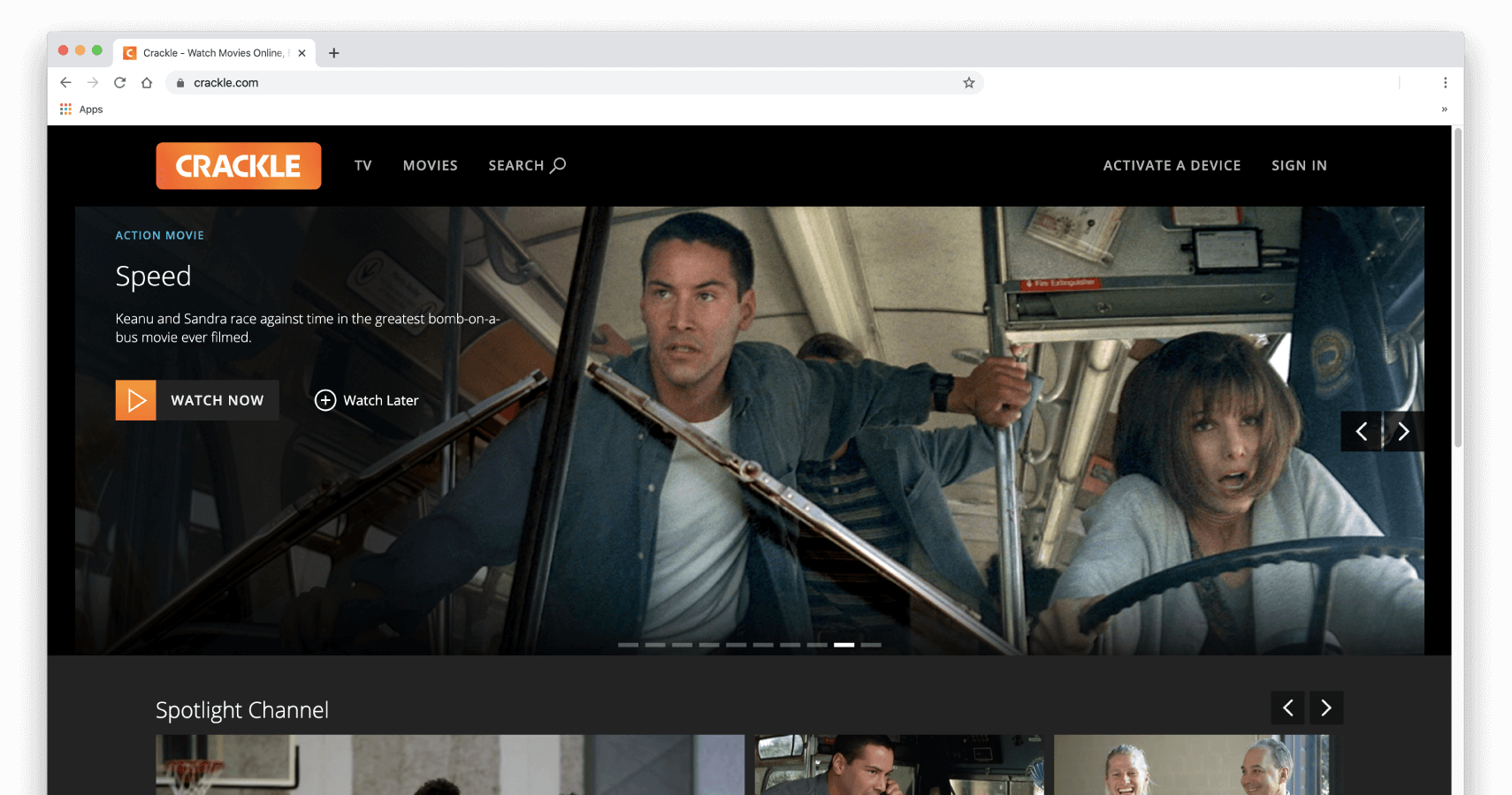 Crackle on a desktop screen.