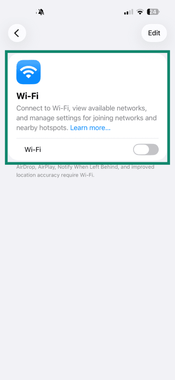 Wi-Fi switched off on iOS