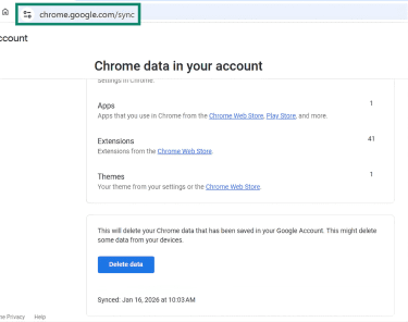 Where to find Chrome sync settings.