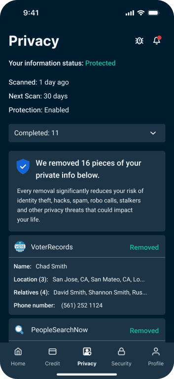 Privacy Tab Completed