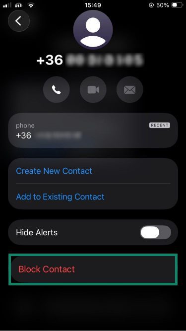 Confirmation screen for blocking unwanted messages on iOS.