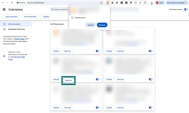 Chrome extension removal confirmation dialog