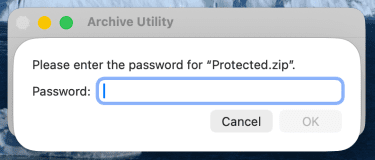 Opening a password-protected ZIP file on Mac.