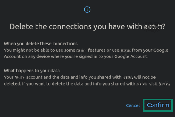 "Confirm" option highlighted in the Google account settings.