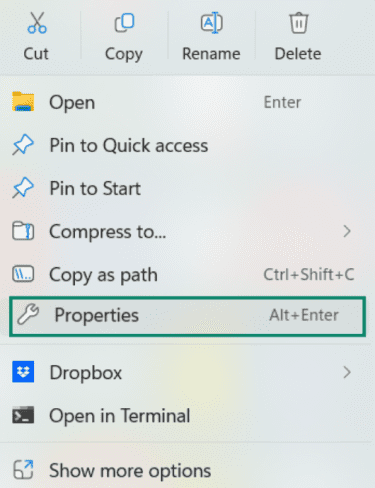 File properties on Windows.