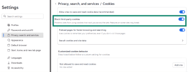How to block third-party cookies on Edge.
