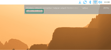 Raspberry Pi IP Address near network icon.