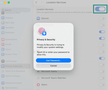 Disabling all Mac location services.