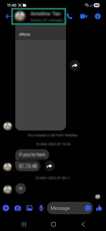 1-on-1 chat window on the Messenger Android mobile app.