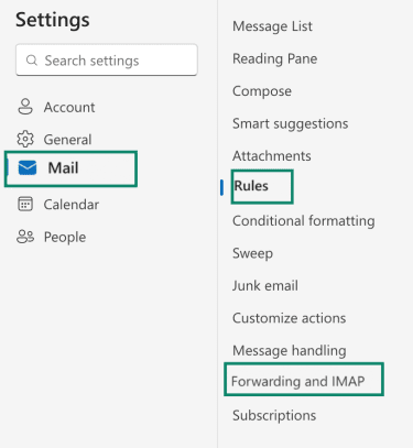 Rules and forwarding settings in Outlook.com.