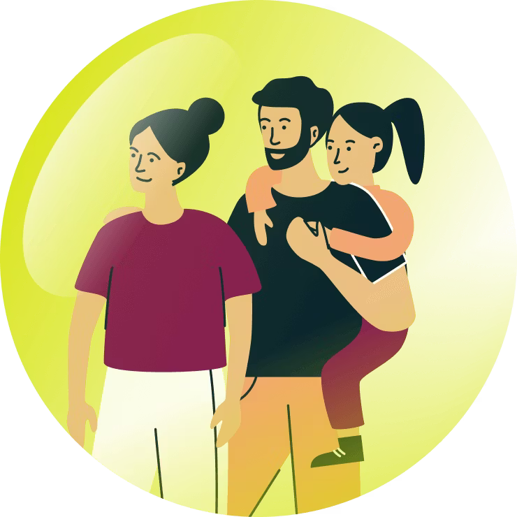 Familie beskyttet i en boble