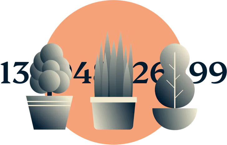 Kolme kasvia, jotka peittävät numeroviivan.